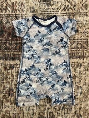 Molo Navy and Light Blue Motorcycle Print Romper